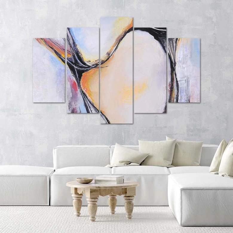 Leinwandbild 5 teilig, Abstraktion Pastell Beige 