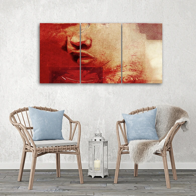 Leinwandbild 3-teilig, Weibliche Abstraktion Rot 