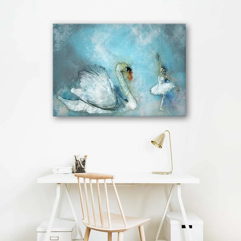 Leinwandbild, Schwan und Ballerina 