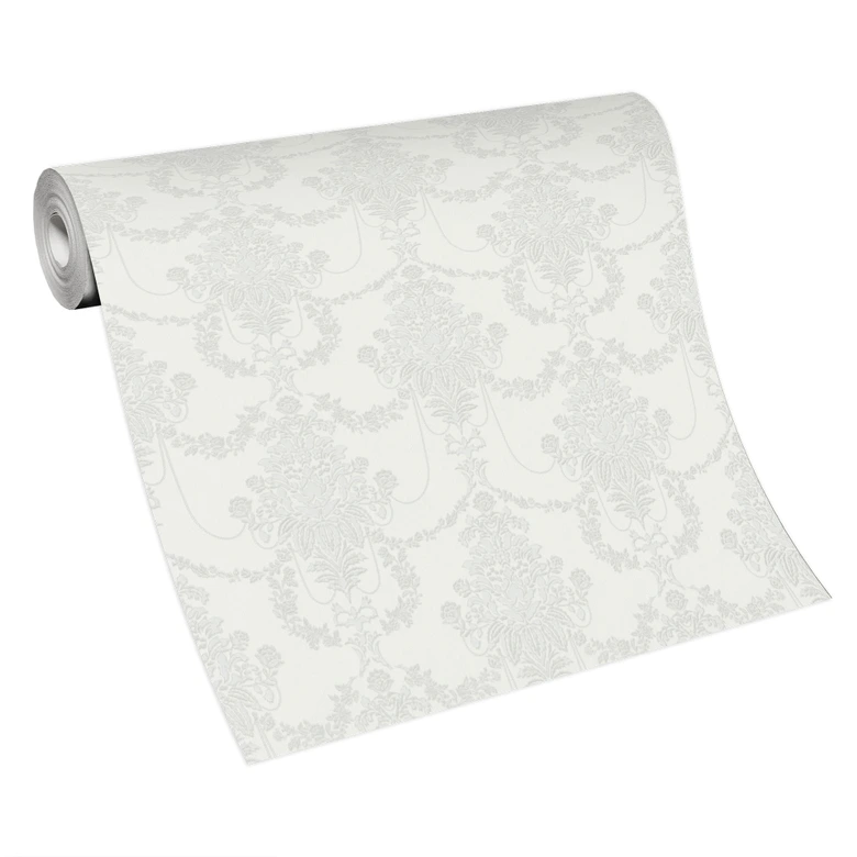 Papier peint décoratif Erismann Versailles blanc, gris, argent 