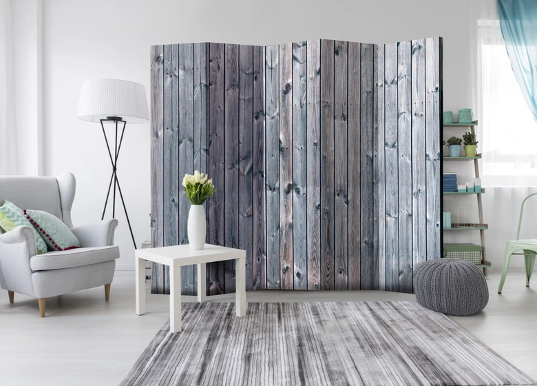 Paravent, Raumteiler freistehend, Trennwand - Rustikale Eleganz , 5-teilig - 225x172 cm 