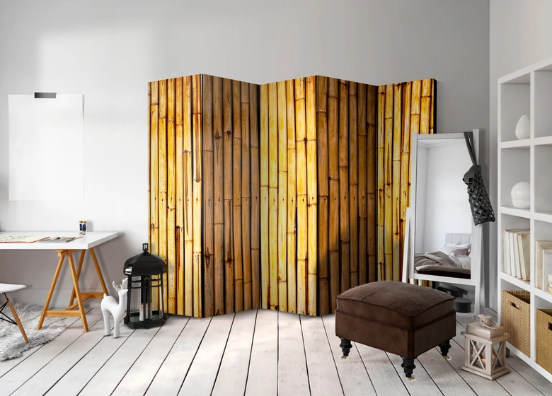 Paravent, Raumteiler freistehend, Trennwand - Bambusgarten , 5-teilig - 225x172 cm 