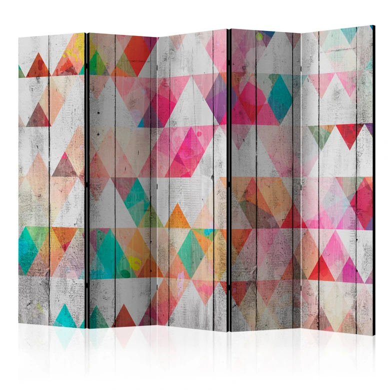 Paravent Séparation de pièce - Triangles arc-en-ciel, 3 pièces 