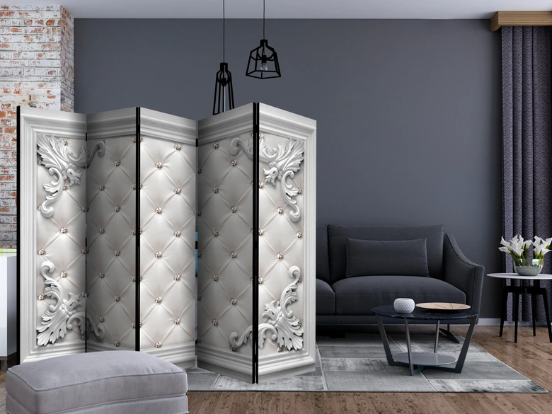 Skærm til rumopdeling - Quiltet læder , 5-delt - 225x172 cm 