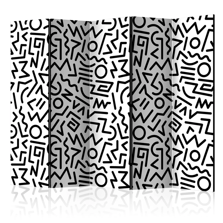 Paravent, Raumteiler freistehend, Trennwand - Schwarz-Weiß-Labyrinth 