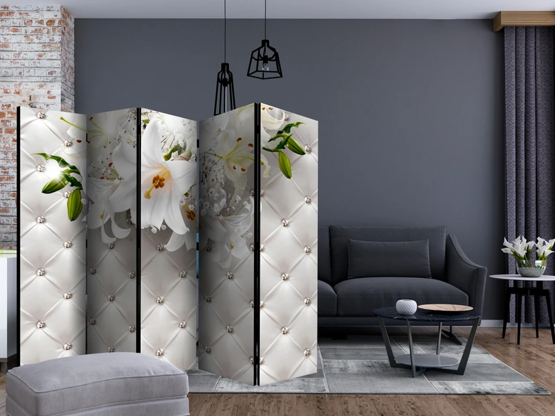 Paravent Séparation de pièce - Art des contrastes blancs , 5 pièces - 225x172 cm 
