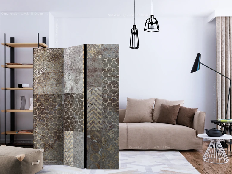 Paravent Séparation de pièce - Texture géométrique, 3 pièces - 135x172 cm 