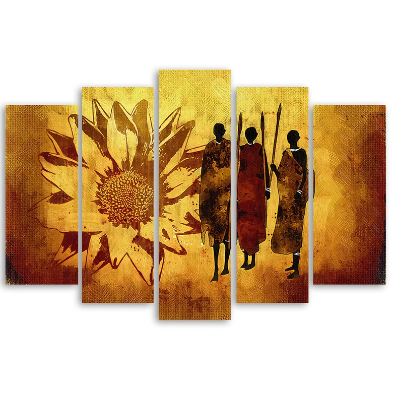 Leinwandbild 5 teilig, Afrika Sonnenblumen Gelb 