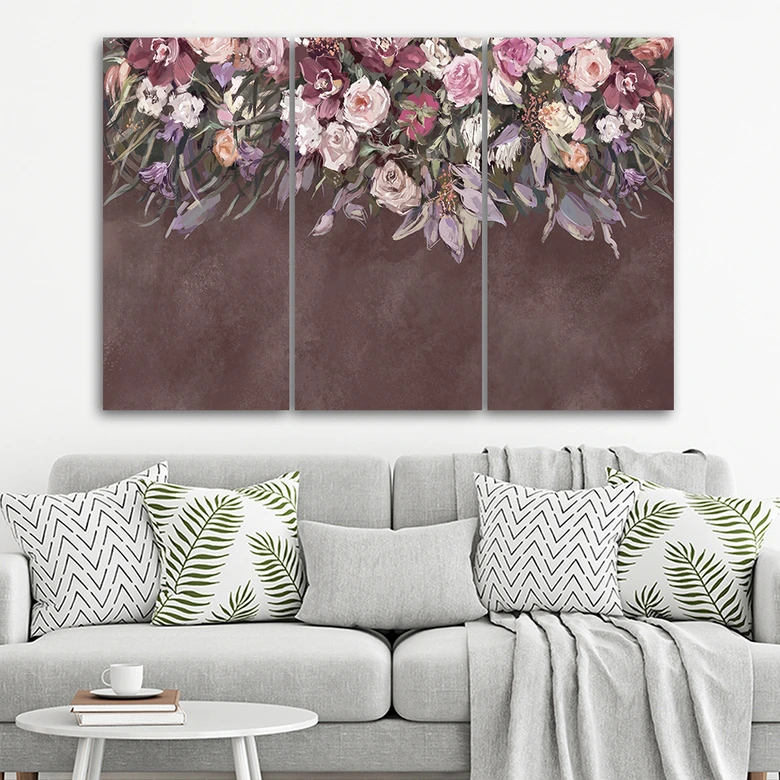 Leinwandbild 3 teilig, Blumen überwachsen 