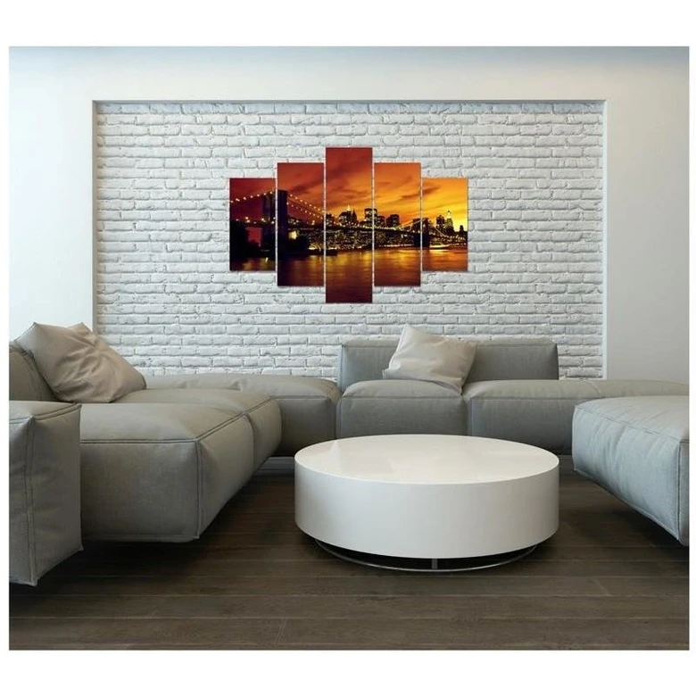 5-delige canvasprint, zonsondergang in New York Manhattan 