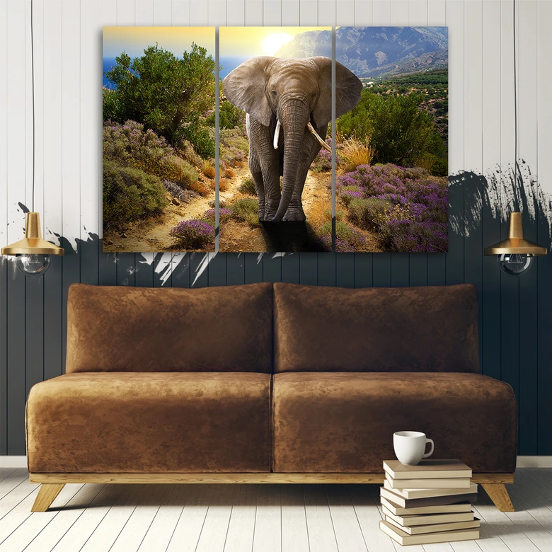 Leinwandbild 3-teilig, Elefanten-Safari Afrika Wildtiere 