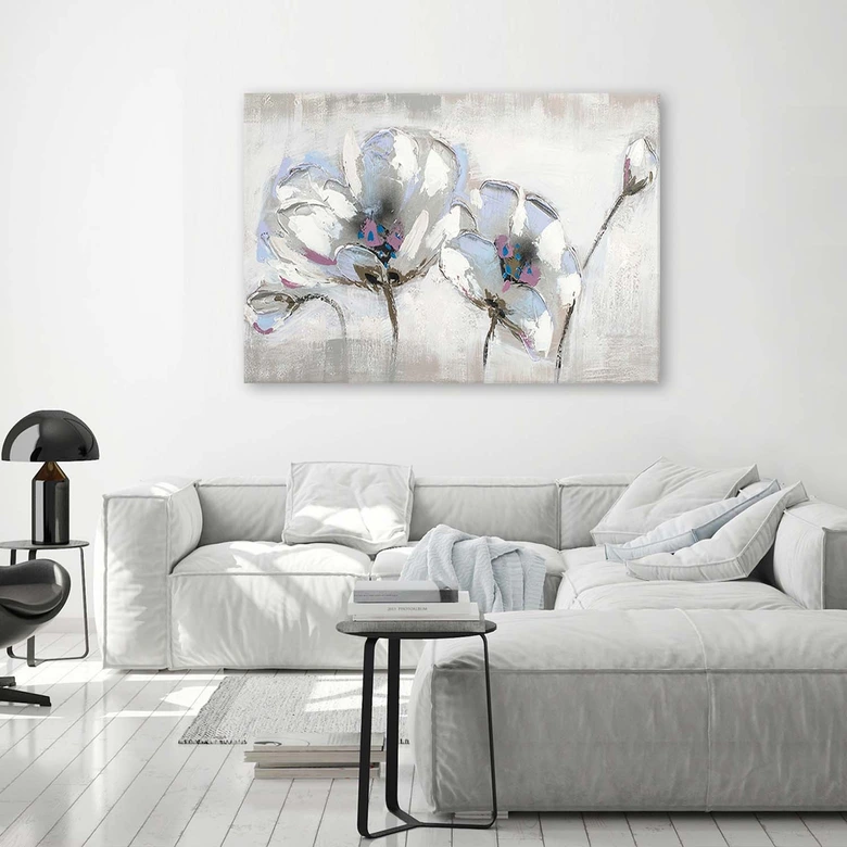 Leinwandbild, Blumen in Weiß Shabby Chic 