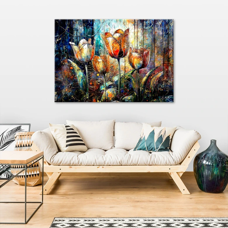 Leinwandbild, Blumen Bunt Abstraktion 