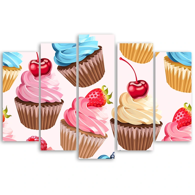 Leinwandbild 5 teilig, Süßigkeiten-Cupcakes 