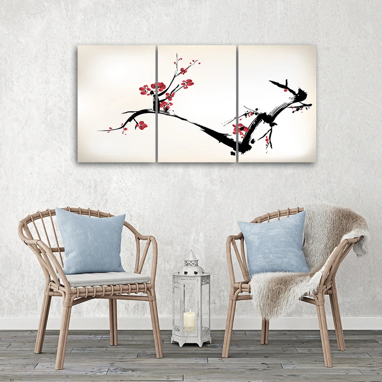 Leinwandbild 3-teilig, Kirschblüte Japan Natur 