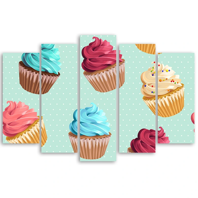 Leinwandbild 5 teilig, Cupcakes Süßigkeiten 