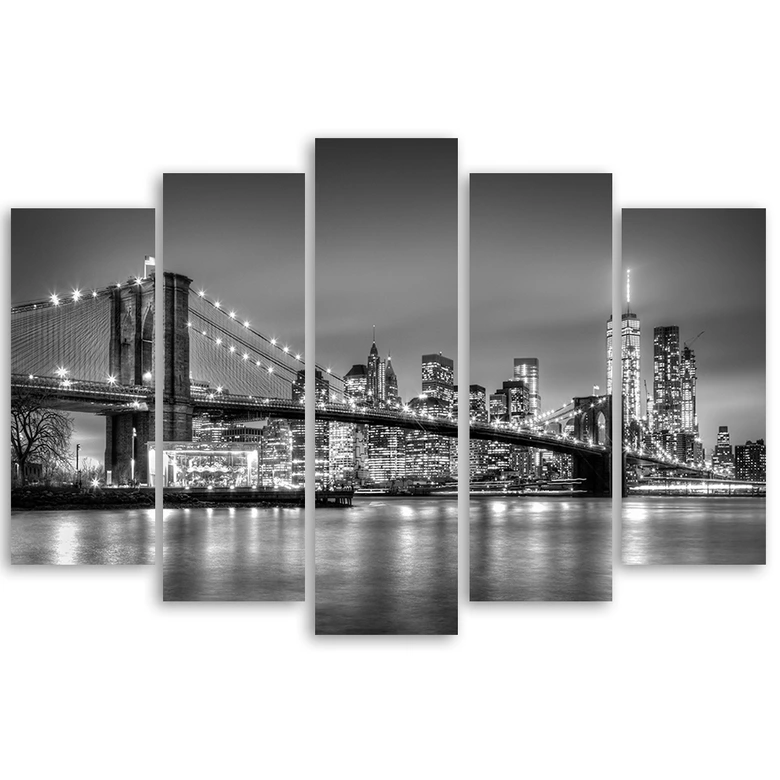 Wandbild 5-teilig, New York bei Nacht 