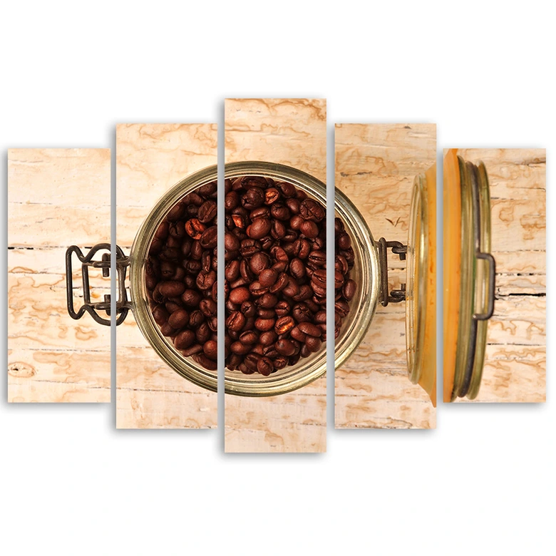 Wandbild 5-teilig, Kaffeebohne Holz 