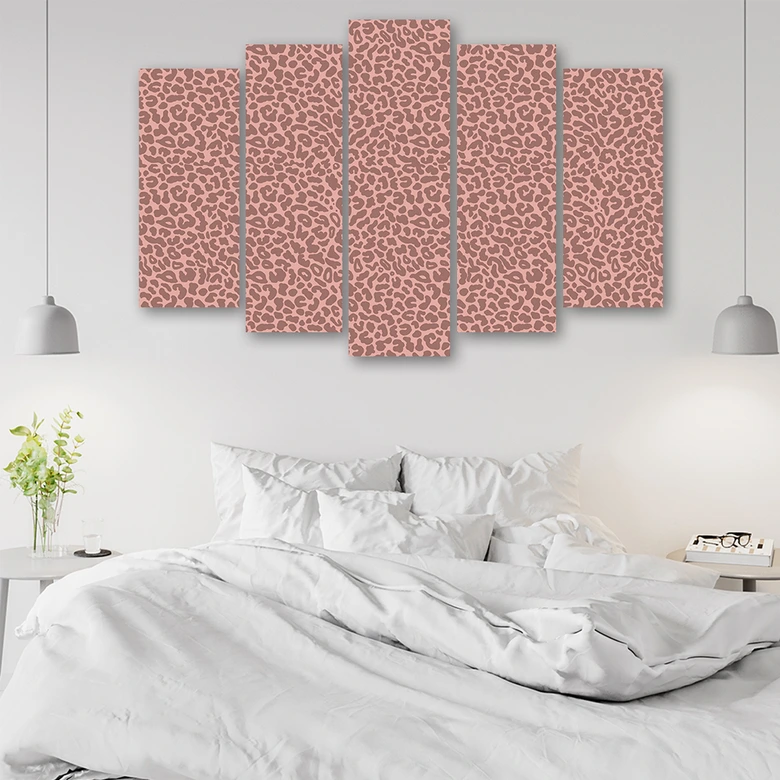 Leinwandbild 5 teilig, Leopard Leopard Pelfpatches Muster 