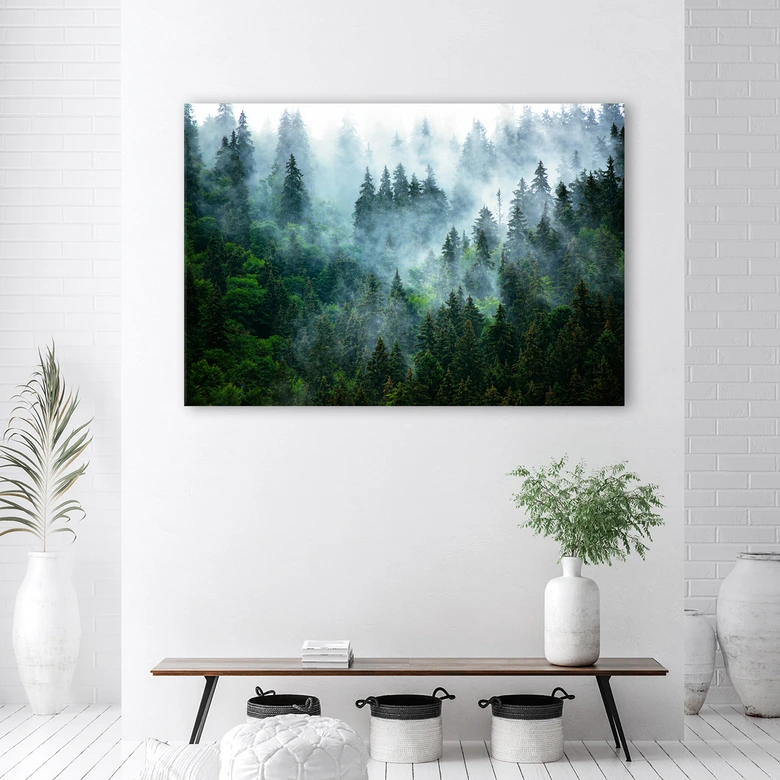 Canvasbillede, Skov i tåge 
