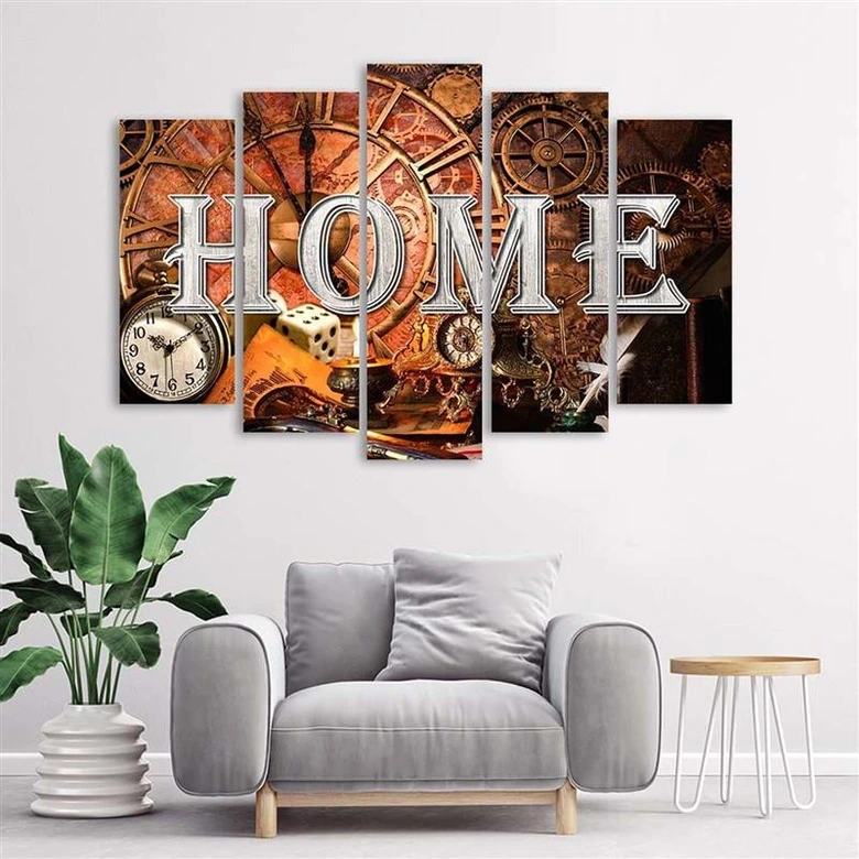 Wandbild 5-teilig, Home Retro Vintage Aufschrift 