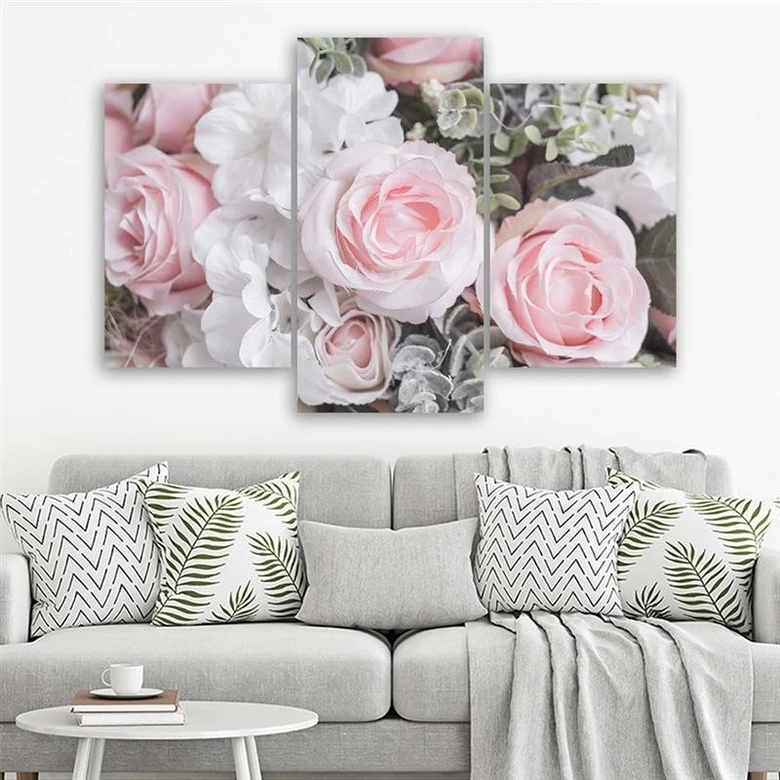 Leinwandbild 3-teilig, Rosa Rosen Blumen Natur 