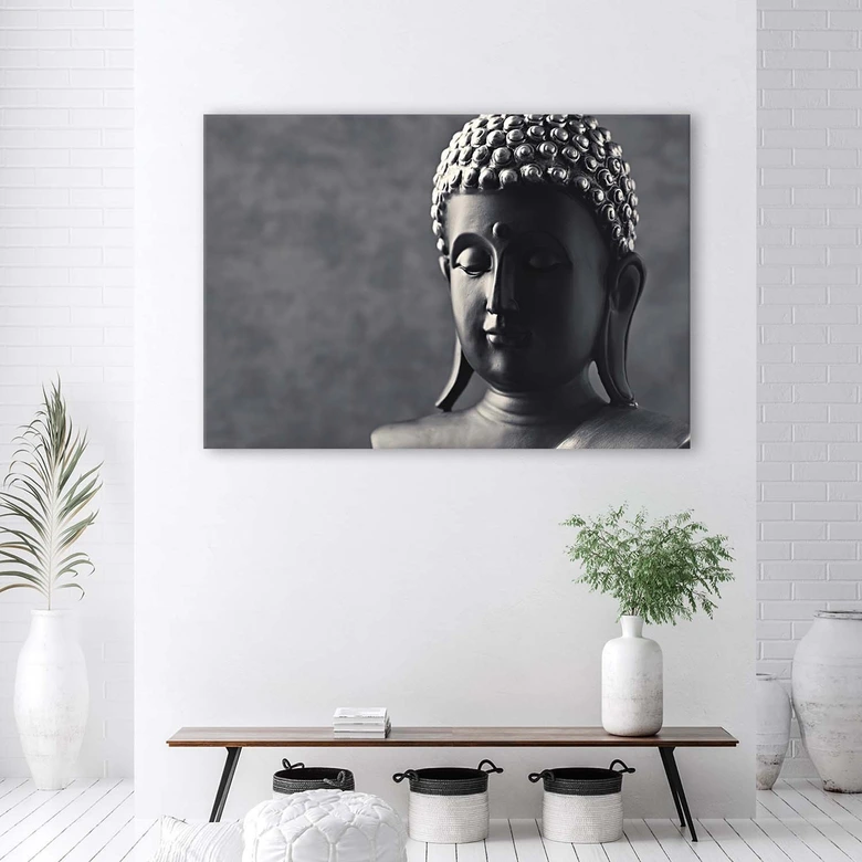Leinwandbild, Buddha auf grauem Hintergrund 