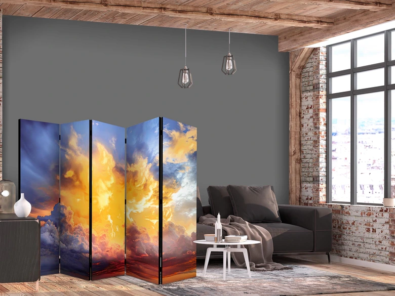 Paravent, Raumteiler freistehend, Trennwand - Beautiful Sunset - Clouds in Warm Tones, 5-teilig - 225x172 cm 