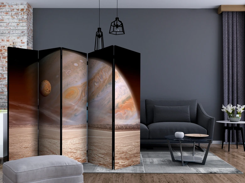 Paravent, Raumteiler freistehend, Trennwand - A small and a big planet II, 5-teilig - einseitig bedruckt - 225x172 cm 