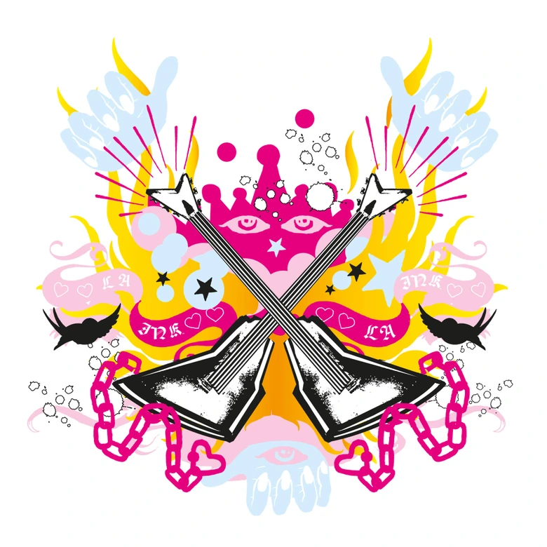 Obraz z okna LA Atramentowe gitary w kolorowym chaosie 