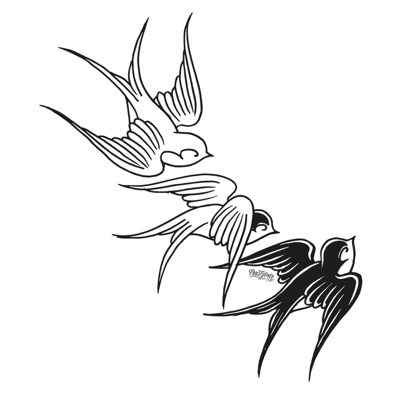 Miami Ink trío de golondrinas ventana mural 