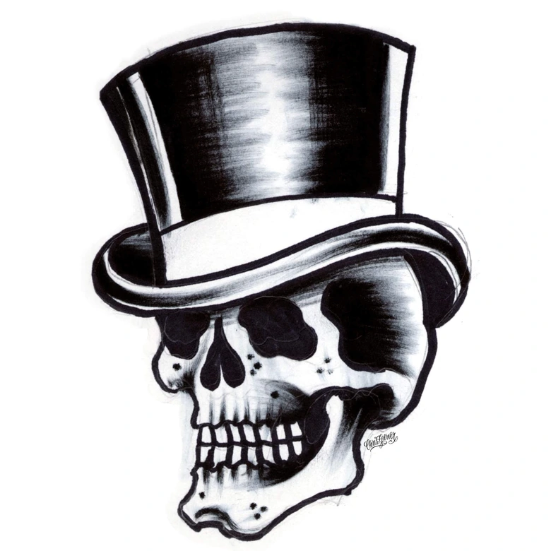 Raamsticker Miami Ink Schedel met Hoed 