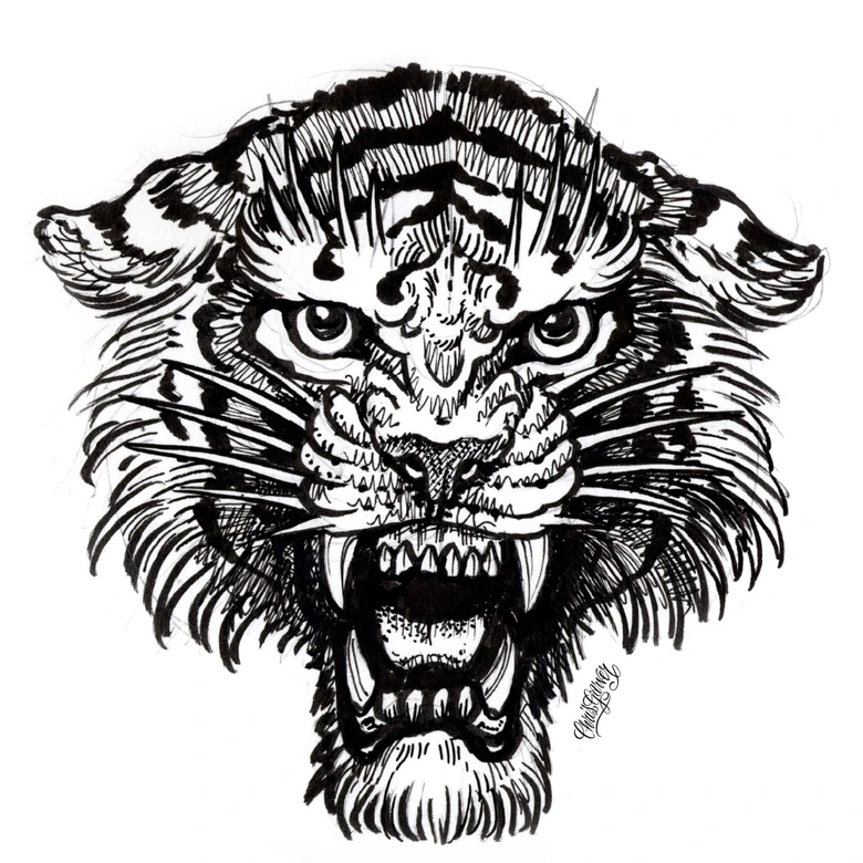 Fensterbild Miami Ink Tiger s/w 