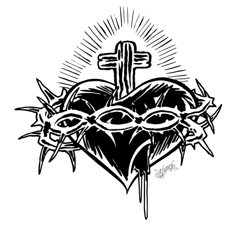 Fototapeta na okno Miami Ink serce z krzyżem 