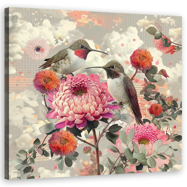 Leinwandbild Kolibris mit Blumen 