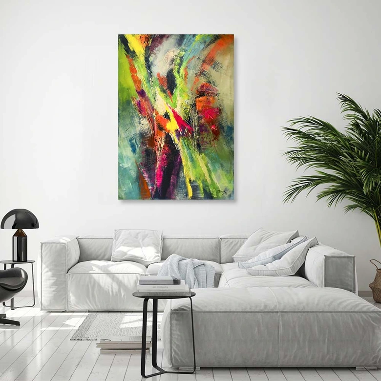 Canvasbillede, Farverigt abstrakt som malet 