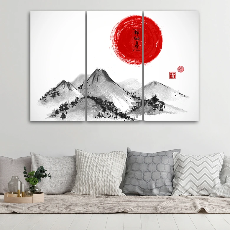 Leinwandbild 3-teilig, Japan Berge Landschaft 