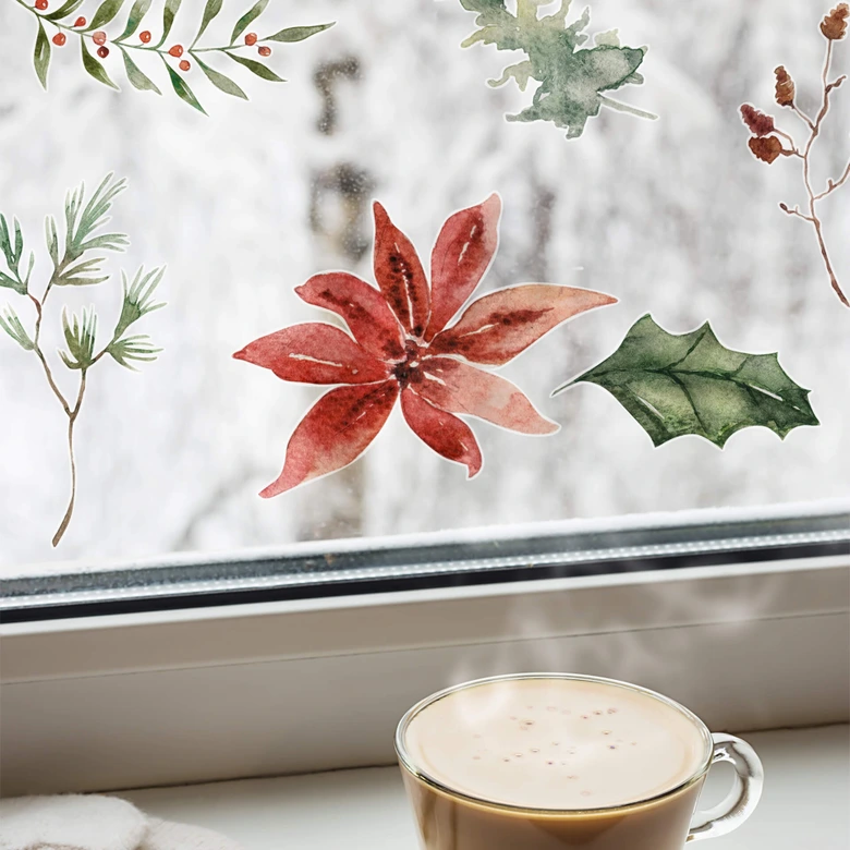 Cuadro ventana elementos florales invierno (25 piezas) 