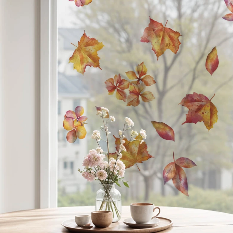 Fensterbild Bunte Herbstblätter | Herbstliche Fensterdeko (18tlg.) 