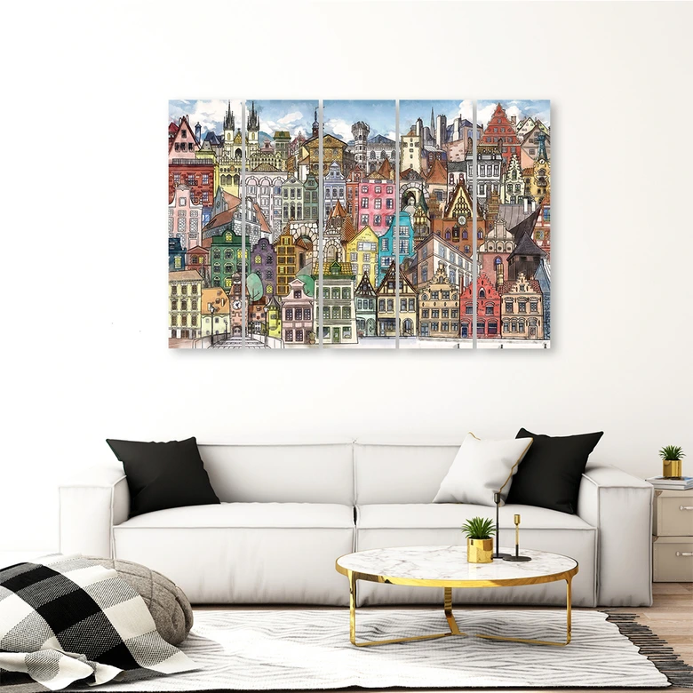 Leinwandbild 5 teilig, Fröhliche Stadt 