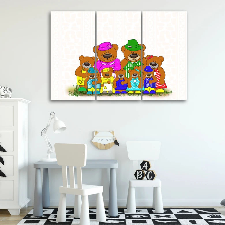 Leinwandbild 3-teilig, Bunte Teddybären 