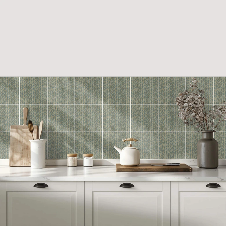 Azulejos Adhesivos en espiga filigrana - verde naranja (alto brillo) - lote de 12 Alto brillo | 15x15 cm