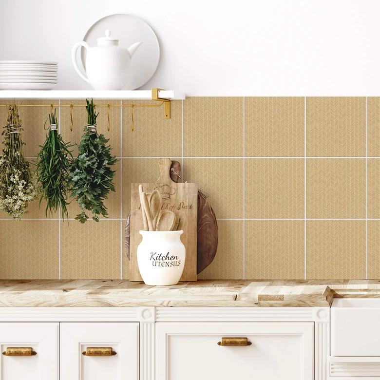 Kakeldekorer fiskbensmönster filigran - sand (matt) - set om 12 Matt | 15x15 cm