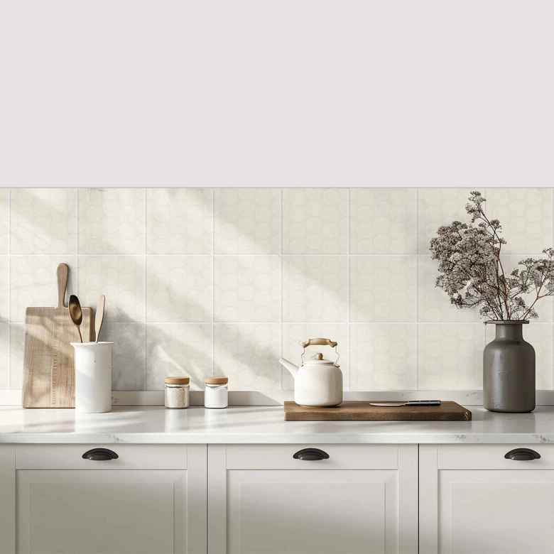 Azulejos Adhesivos Boho - círculos crema (alto brillo) - lote de 12 Alto brillo | 10x10 cm