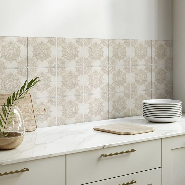 Fliesenaufkleber Elegantes Mandala in Sandgold - Bloomery Decor - 12er Set) 