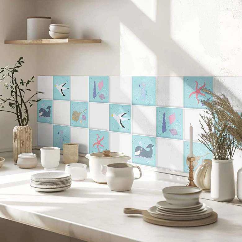 Sticker carrelage - Judith Loske - À la plage - Set de 12 