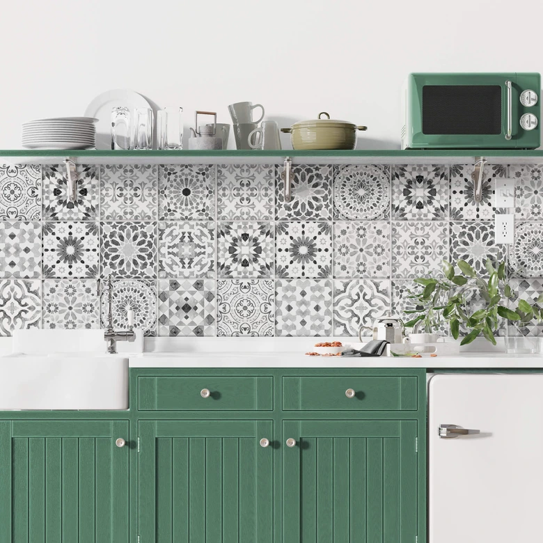 Azulejos Adhesivos con motivos marroquíes en blanco y negro - lote de 12 Mate | 10x10 cm