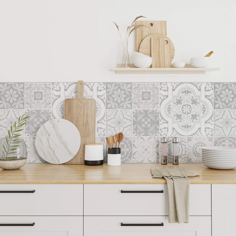 Stickers pour carrelage Ornements aspect béton 01 - Set de 12 