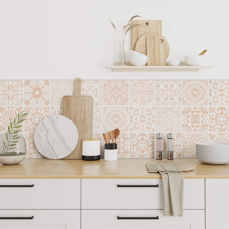 Fliesenaufkleber Fliesensticker Marokkanisches Muster - pfirsich - 12er Set 