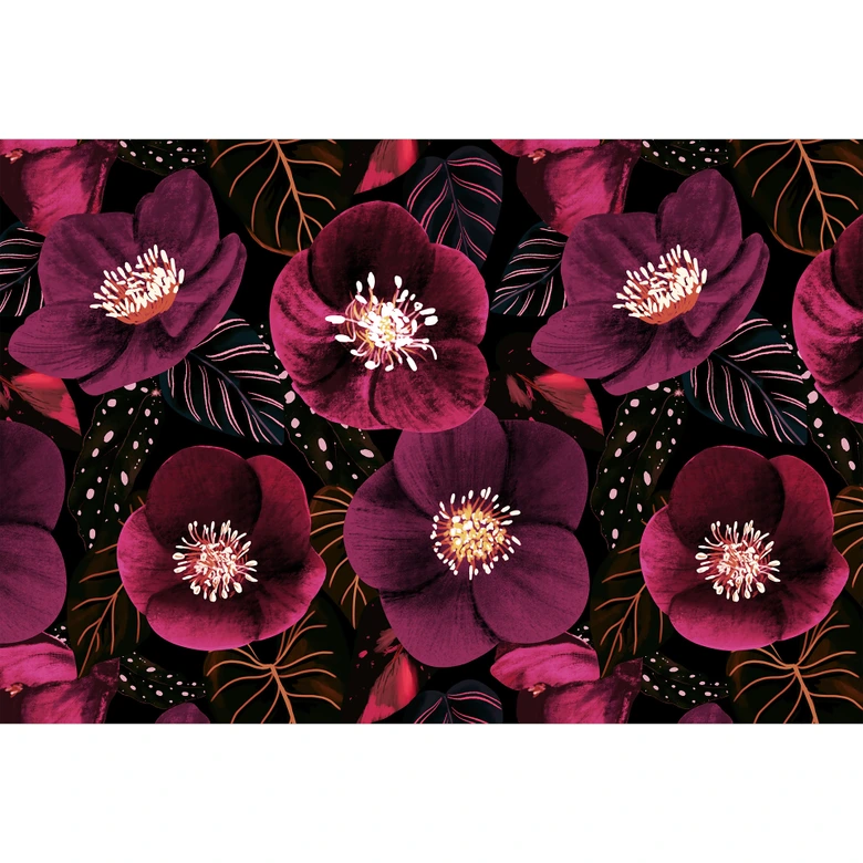 Fototapete Florale Blütenpracht in Purpurtönen | Blumen Tapete - Anis Illustration 